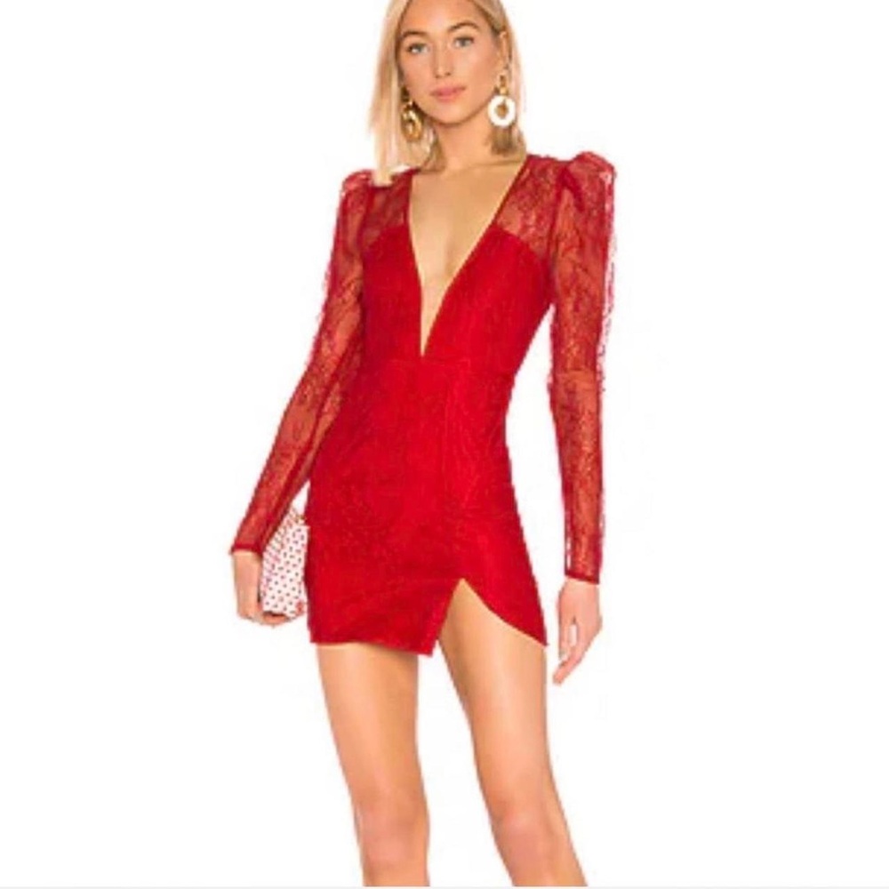 Michael Costello Red Lace Mini Dress
